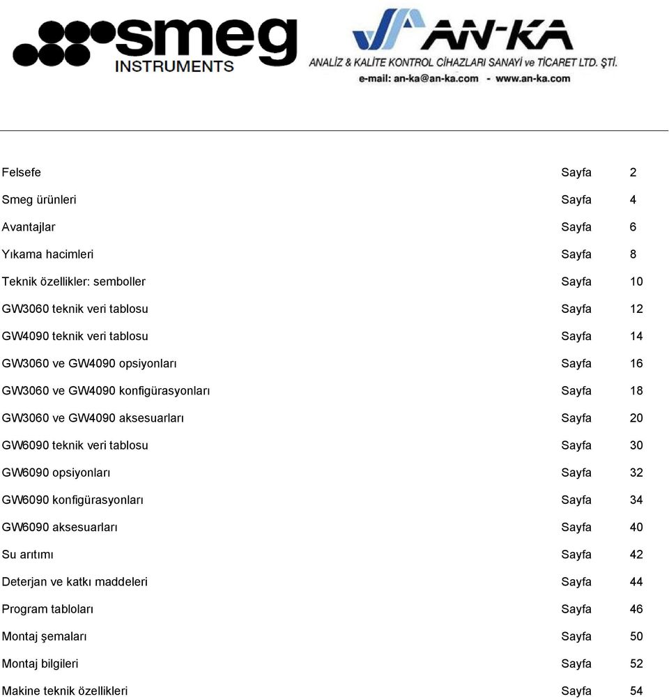 Sayfa 20 GW6090 teknik veri tablosu Sayfa 30 GW6090 opsiyonları Sayfa 32 GW6090 konfigürasyonları Sayfa 34 GW6090 aksesuarları Sayfa 40 Su arıtımı Sayfa