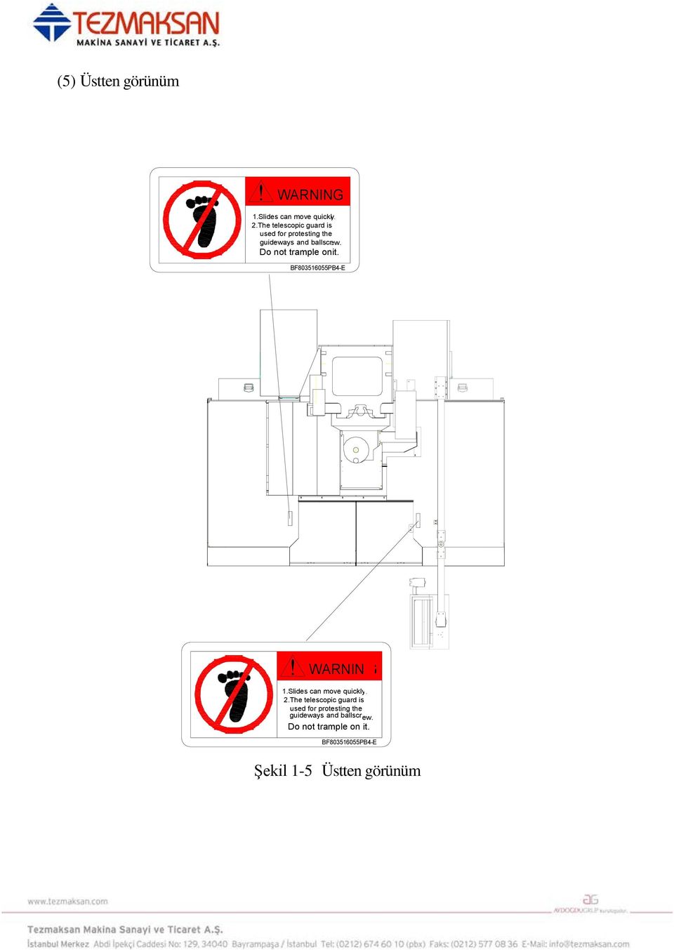 Do not trample on it. BF803516055PB4-E WARNIN G 1.Slides can move quickly 2.