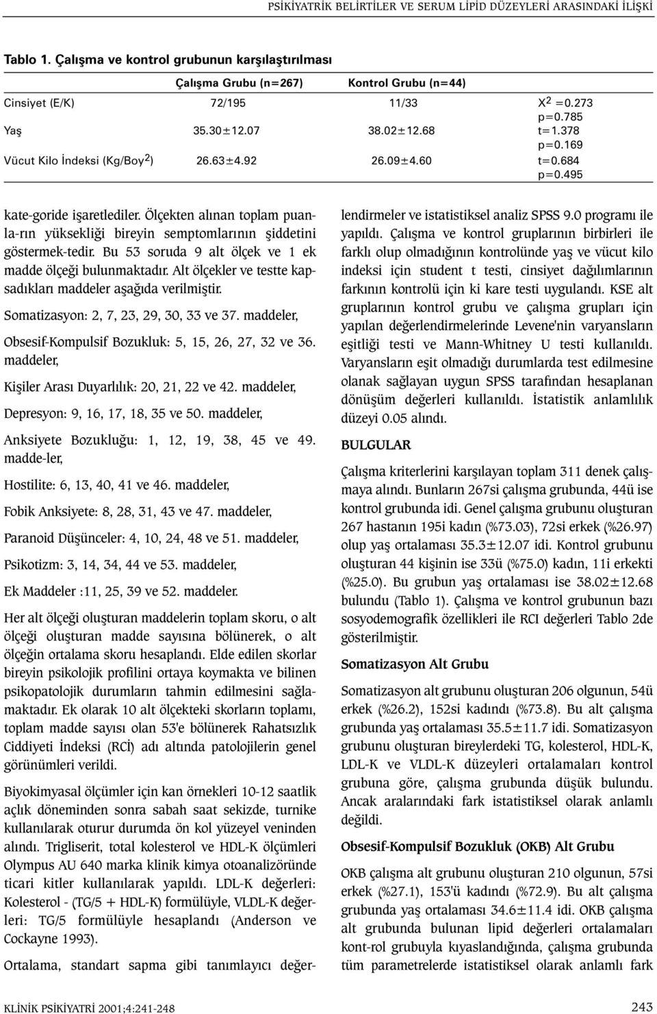 Ölçekten alýnan toplam puanla-rýn yüksekliði bireyin semptomlarýnýn þiddetini göstermek-tedir. Bu 53 soruda 9 alt ölçek ve 1 ek madde ölçeði bulunmaktadýr.