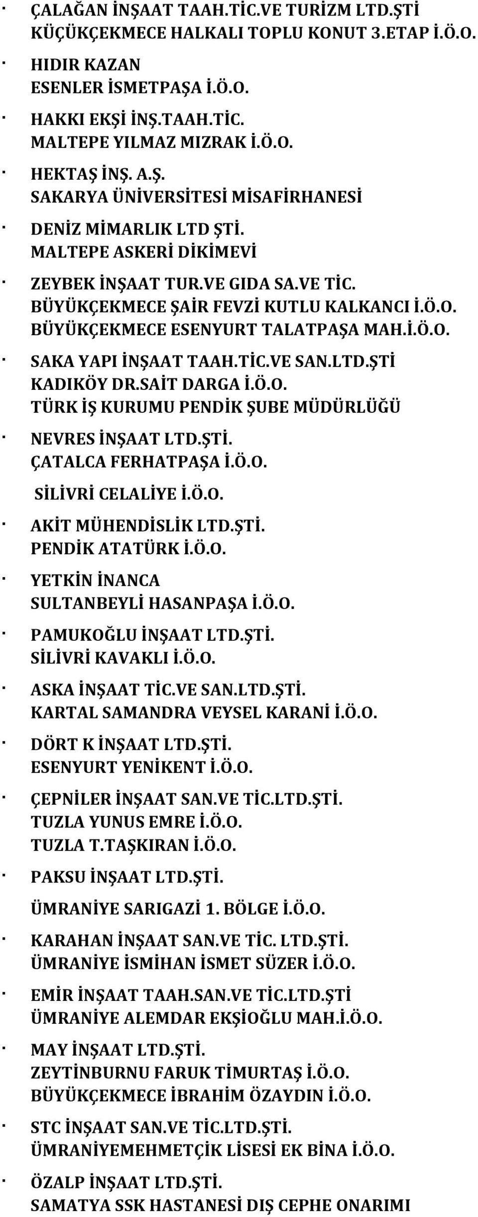 BÜYÜKÇEKMECE ESENYURT TALATPAŞA MAH.İ.Ö.O. - SAKA YAPI İNŞAAT TAAH.TİC.VE SAN.LTD.ŞTİ KADIKÖY DR.SAİT DARGA İ.Ö.O. TÜRK İŞ KURUMU PENDİK ŞUBE MÜDÜRLÜĞÜ - NEVRES İNŞAAT LTD.ŞTİ. ÇATALCA FERHATPAŞA İ.Ö.O. SİLİVRİ CELALİYE İ.