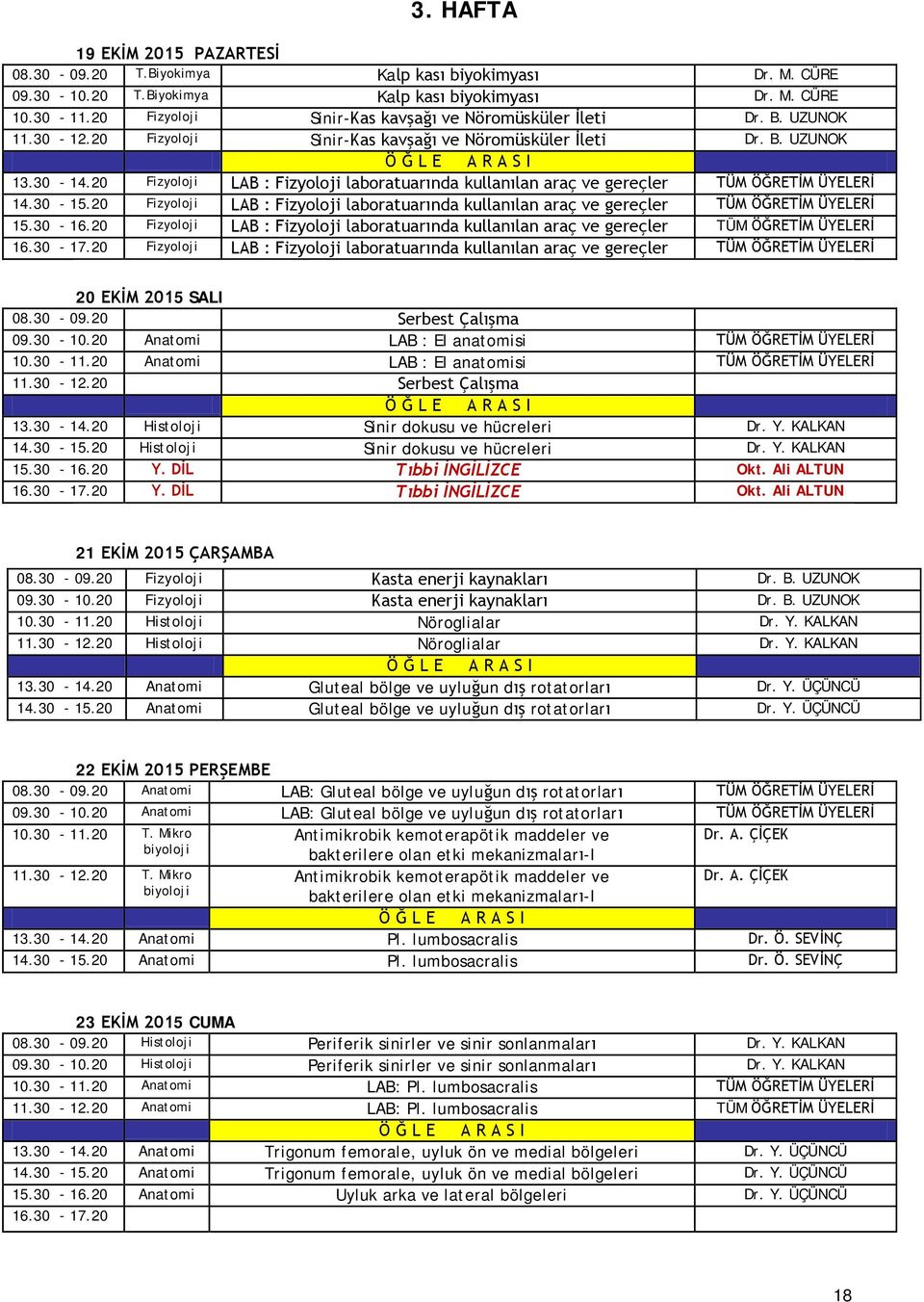 20 Fizyoloji LAB : Fizyoloji laboratuarında kullanılan araç ve gereçler TÜM ÖĞRETİM 15.30-16.20 Fizyoloji LAB : Fizyoloji laboratuarında kullanılan araç ve gereçler TÜM ÖĞRETİM 16.30-17.