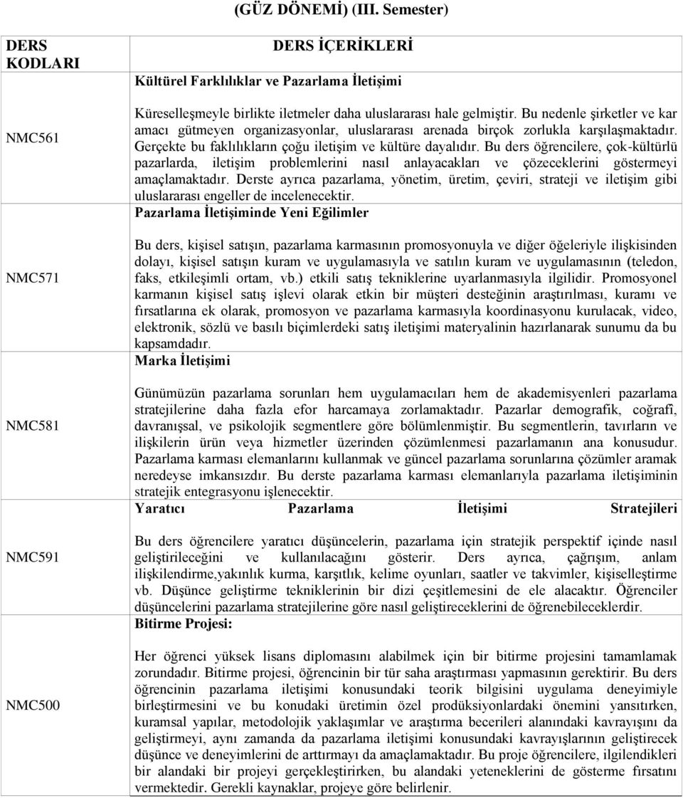 Bu ders öğrencilere, çok-kültürlü pazarlarda, iletişim problemlerini nasıl anlayacakları ve çözeceklerini göstermeyi amaçlamaktadır.