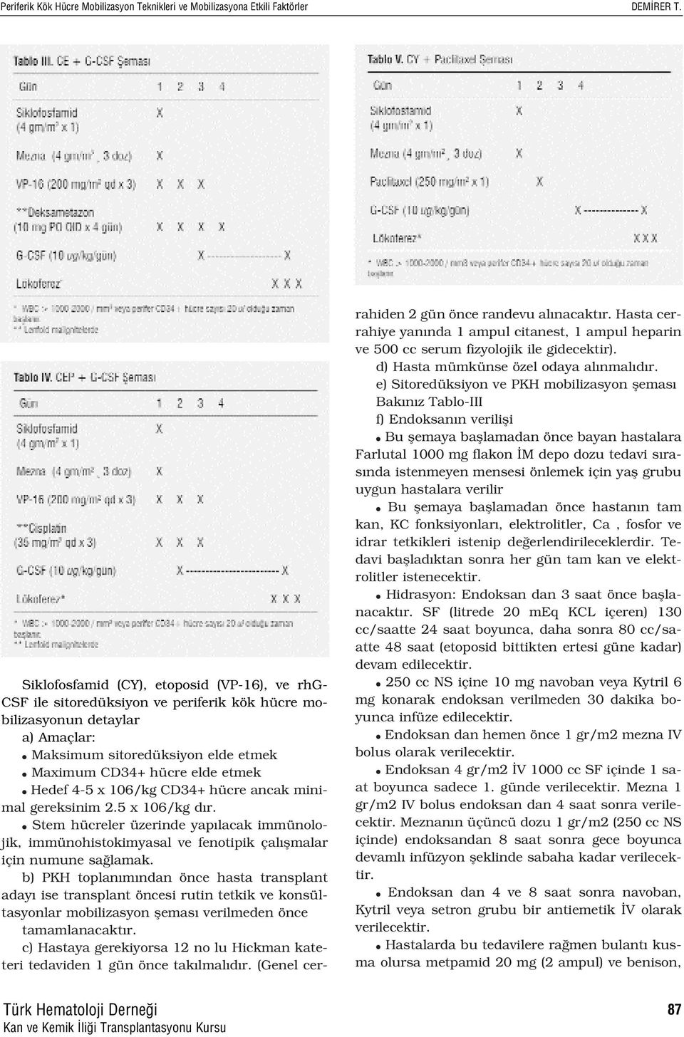 4-5 x 106/kg CD34+ hücre ancak minimal gereksinim 2.5 x 106/kg d r. Stem hücreler üzerinde yap lacak immünolojik, immünohistokimyasal ve fenotipik çal flmalar için numune sa lamak.