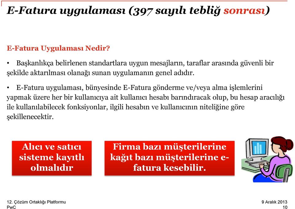 E-Fatura uygulaması, bünyesinde E-Fatura gönderme ve/veya alma işlemlerini yapmak üzere her bir kullanıcıya ait kullanıcı hesabı barındıracak olup,