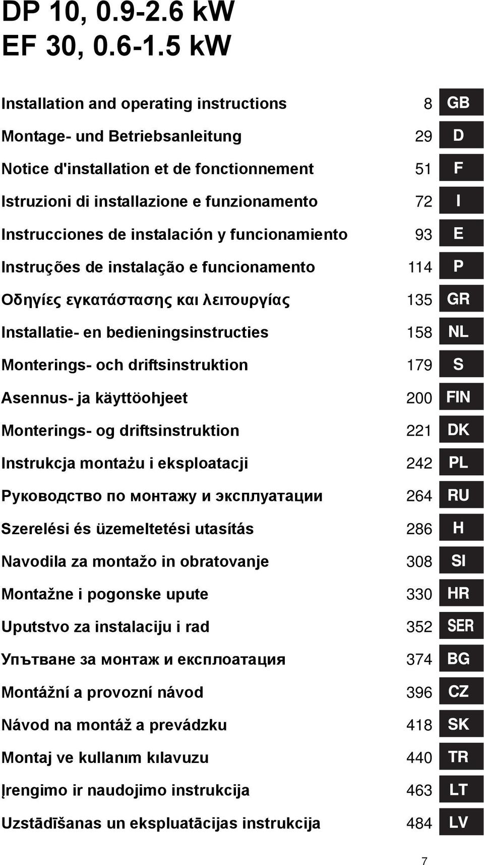 instalación y funcionamiento 93 Instruções de instalação e funcionamento 114 Οδηγίες εγκατάστασης και λειτουργίας 135 Installatie- en bedieningsinstructies 158 Monterings- och driftsinstruktion 179