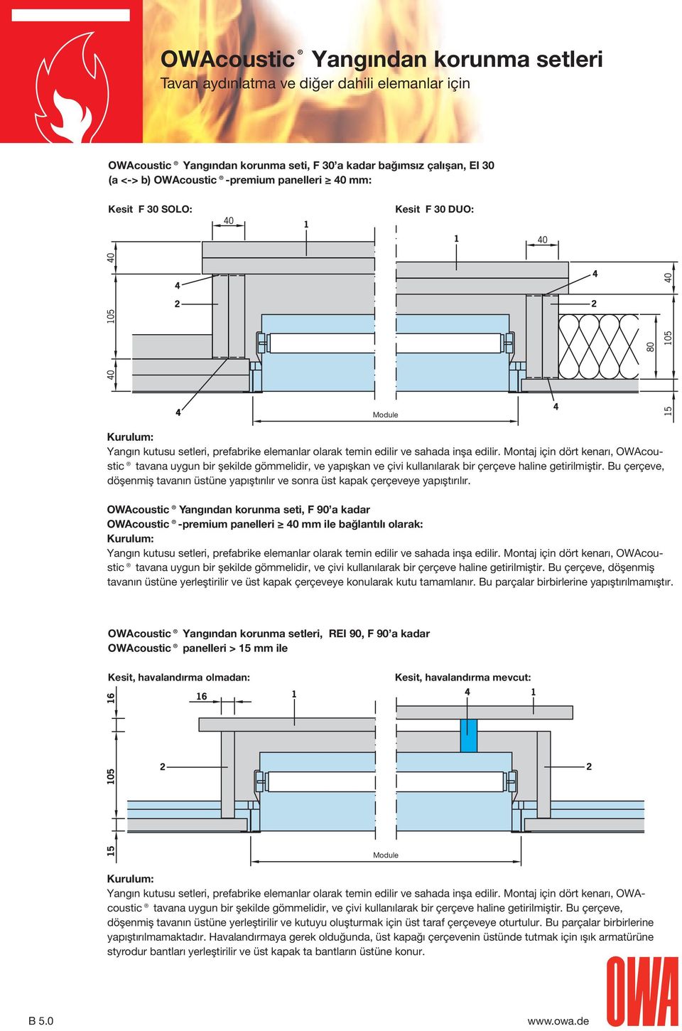 Montaj için dört kenarı, OWAcoustic tavana uygun bir şekilde gömmelidir, ve yapışkan ve çivi kullanılarak bir çerçeve haline getirilmiştir.