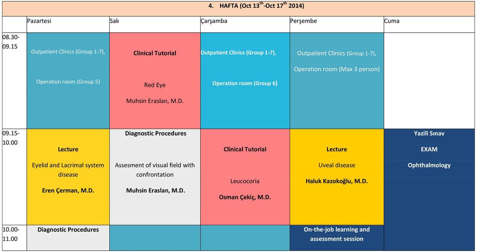 (Group 5) Red Eye Operation room (Group 6) Muhsin Eraslan, M.D. 09.15-10.