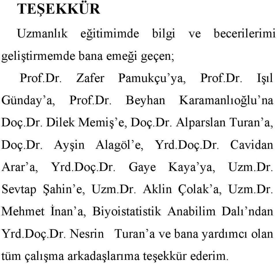 Doç.Dr. Gaye Kaya ya, Uzm.Dr. Sevtap Şahin e, Uzm.Dr. Aklin Çolak a, Uzm.Dr. Mehmet İnan a, Biyoistatistik Anabilim Dalı ndan Yrd.