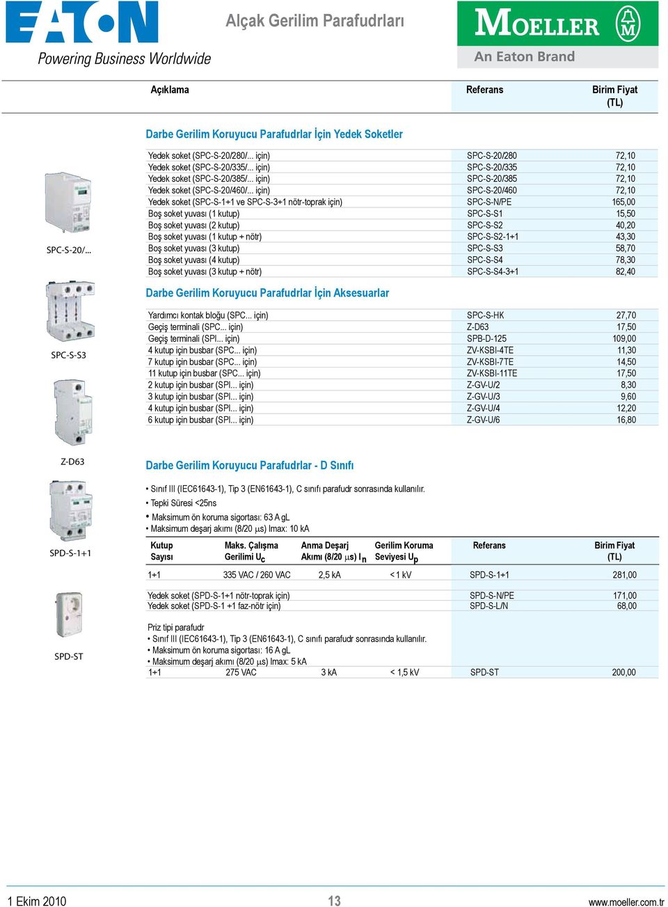 .. için) SPC-S-20/460 72,10 Yedek soket (SPC-S-1+1 ve SPC-S-3+1 nötr-toprak için) SPC-S-N/PE 165,00 Boş soket yuvası (1 kutup) SPC-S-S1 15,50 Boş soket yuvası (2 kutup) SPC-S-S2 40,20 Boş soket