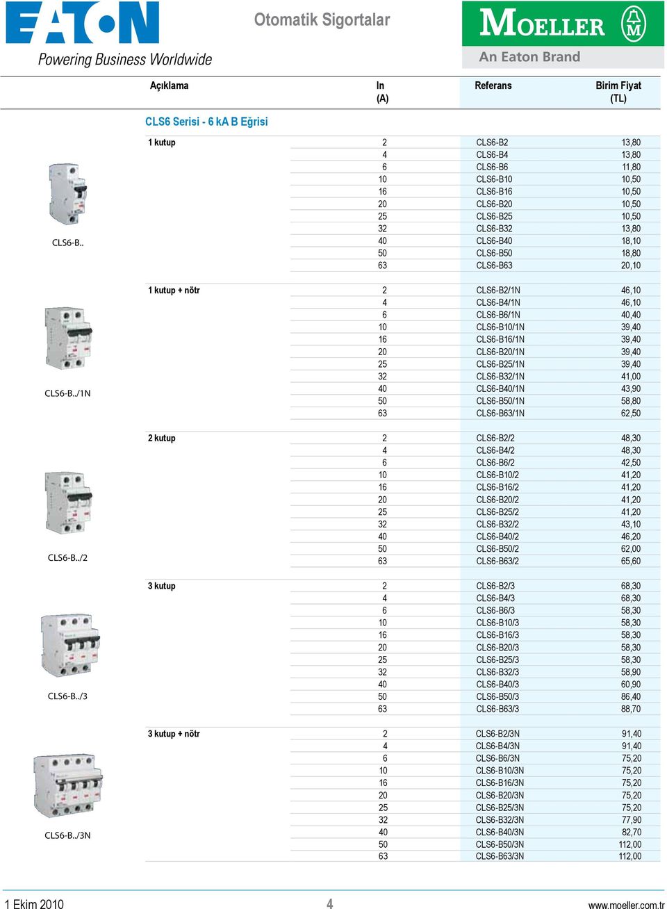 20,10 1 kutup + nötr 2 CLS6-B2/1N 46,10 4 CLS6-B4/1N 46,10 6 CLS6-B6/1N 40,40 10 CLS6-B10/1N 39,40 16 CLS6-B16/1N 39,40 20 CLS6-B20/1N 39,40 25 CLS6-B25/1N 39,40 32 CLS6-B32/1N 41,00 40 CLS6-B40/1N