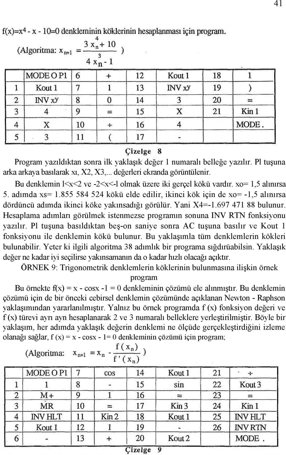 855 584 524 kökü elde edilir, ikinci kök için de xo= -1,5 alınırsa dördüncü adımda ikinci köke yakınsadığı görülür. Yani X4=-1.697 471 88 bulunur.