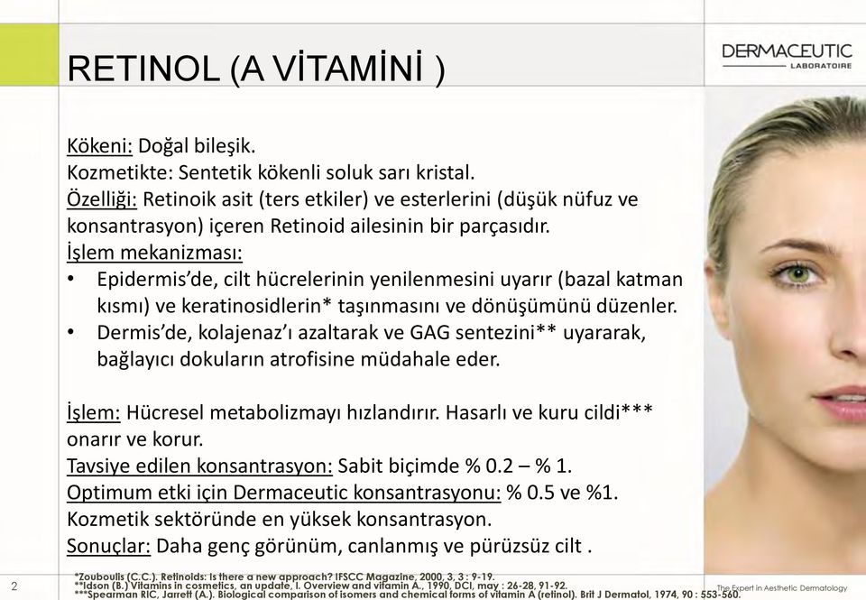 İşlem mekanizması: Epidermis de, cilt hücrelerinin yenilenmesini uyarır (bazal katman kısmı) ve keratinosidlerin* taşınmasını ve dönüşümünü düzenler.