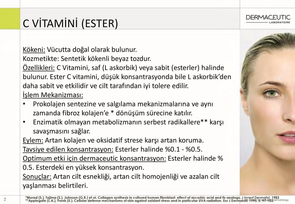 İşlem Mekanizması: Prokolajen sentezine ve salgılama mekanizmalarına ve aynı zamanda fibroz kolajen e * dönüşüm sürecine katılır.