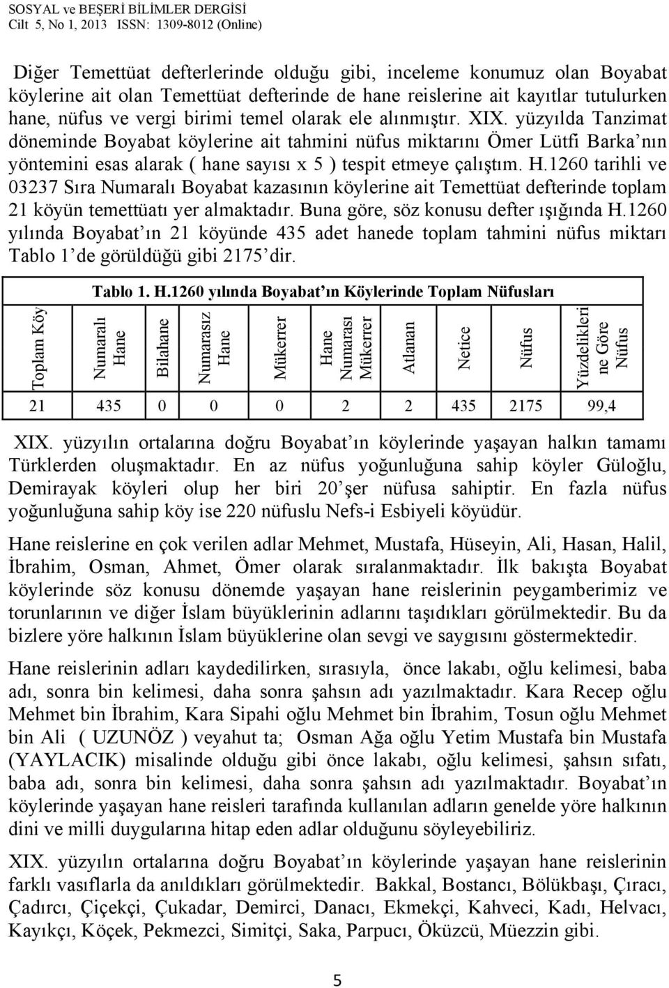 1260 tarihli ve 03237 Sıra Numaralı Boyabat kazasının köylerine ait Temettüat defterinde toplam 21 köyün temettüatı yer almaktadır. Buna göre, söz konusu defter ışığında H.