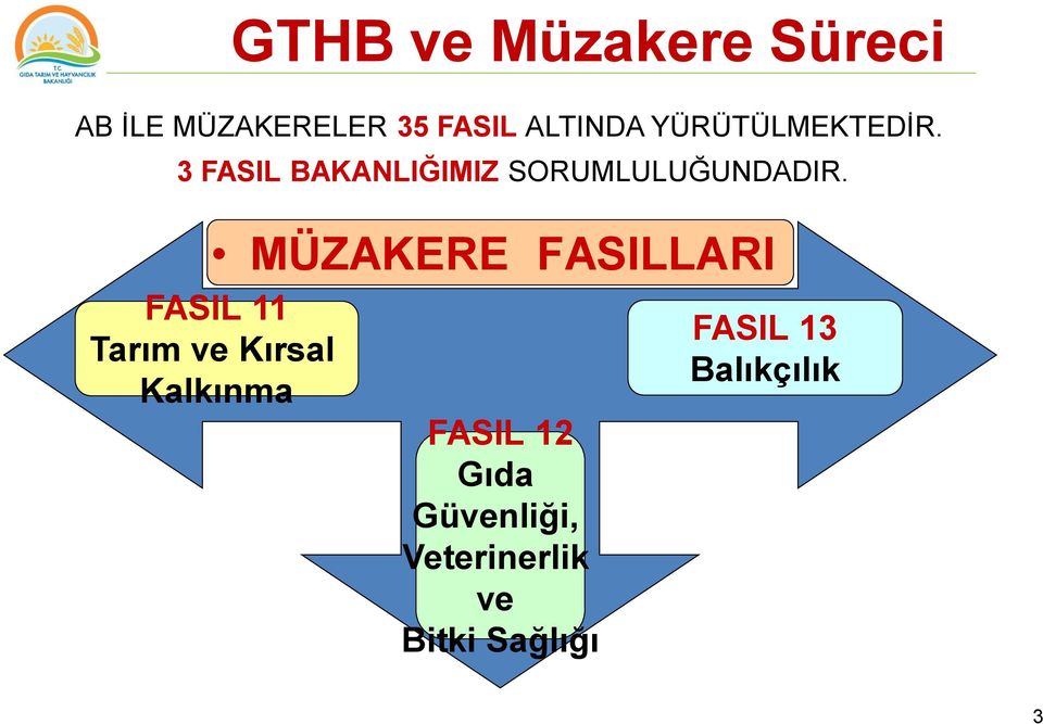 MÜZAKERE FASILLARI FASIL 11 Tarım ve Kırsal Kalkınma FASIL 12