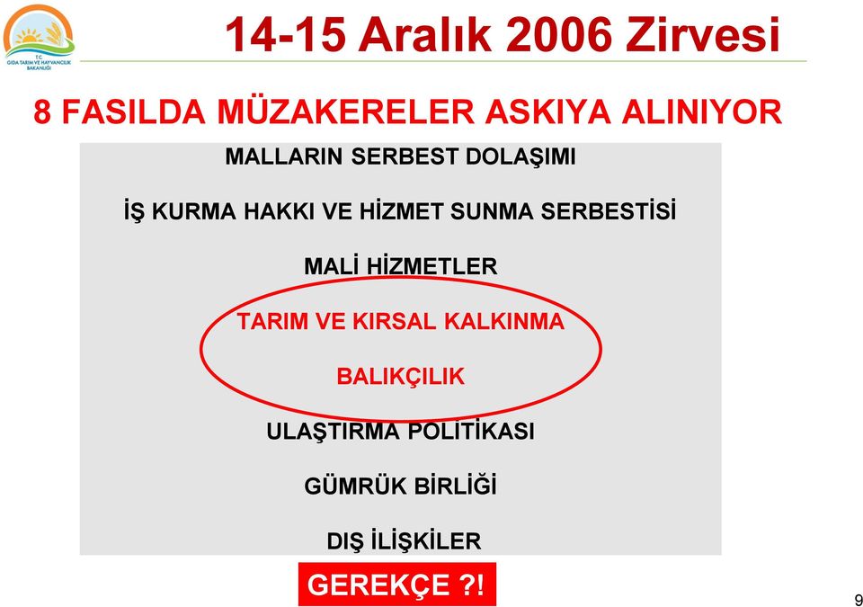 SUNMA SERBESTİSİ MALİ HİZMETLER TARIM VE KIRSAL KALKINMA