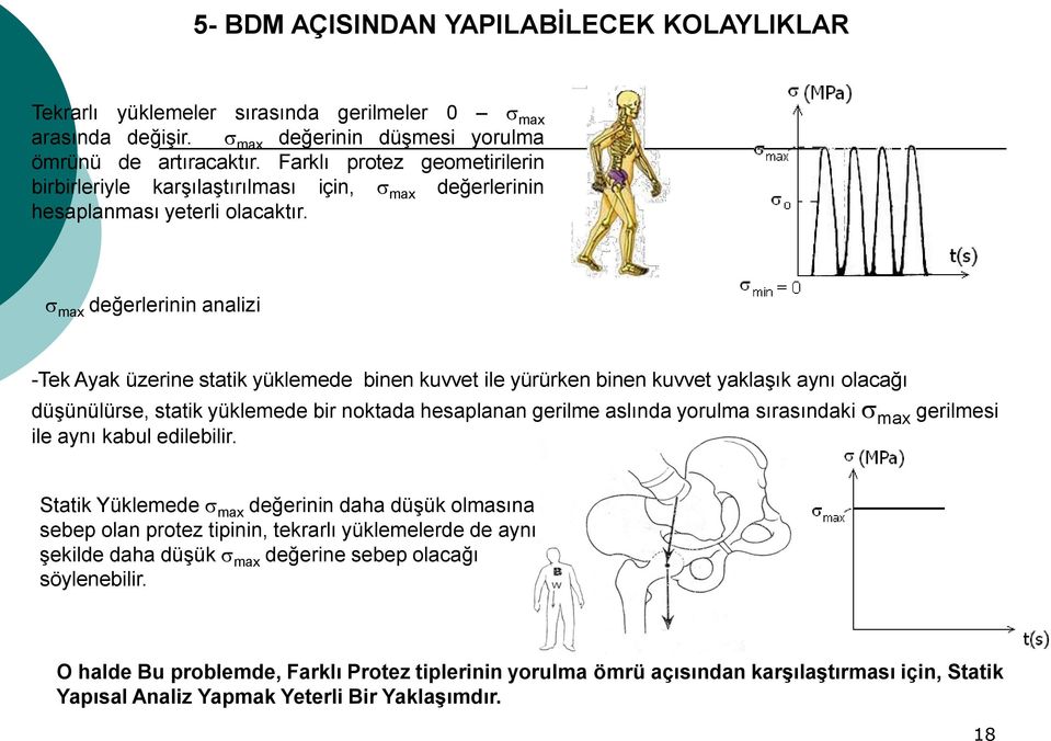 s max değerlerinin analizi -Tek Ayak üzerine statik yüklemede binen kuvvet ile yürürken binen kuvvet yaklaşık aynı olacağı düşünülürse, statik yüklemede bir noktada hesaplanan gerilme aslında yorulma