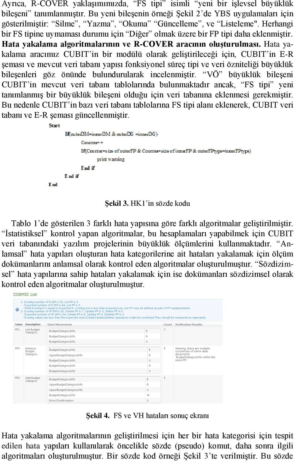 Herhangi bir FS tipine uymaması durumu için Diğer olmak üzere bir FP tipi daha eklenmiştir. Hata yakalama algoritmalarının ve R-COVER aracının oluşturulması.