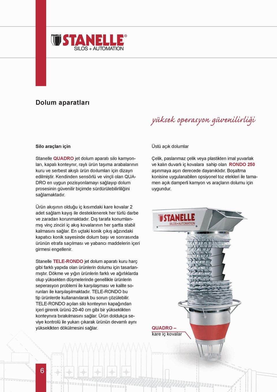 Üstü açık dolumlar Çelik, paslanmaz çelik veya plastikten imal yuvarlak ve kalın duvarlı iç kovalara sahip olan RONDO 250 aşınmaya aşırı derecede dayanıklıdır.