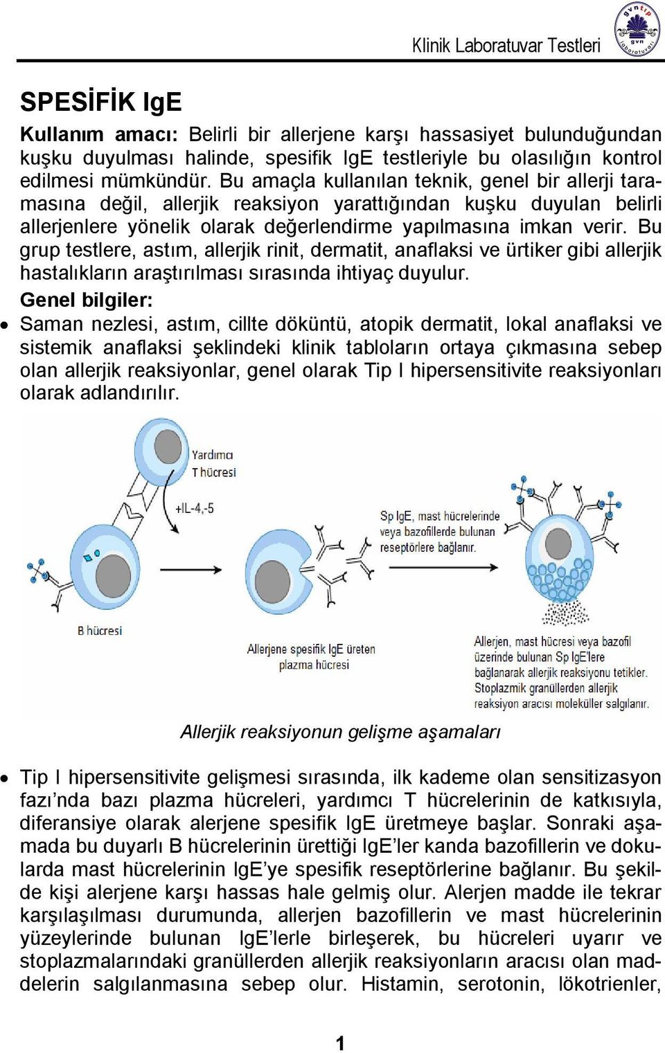 Bu grup testlere, astım, allerjik rinit, dermatit, anaflaksi ve ürtiker gibi allerjik hastalıkların araştırılması sırasında ihtiyaç duyulur.