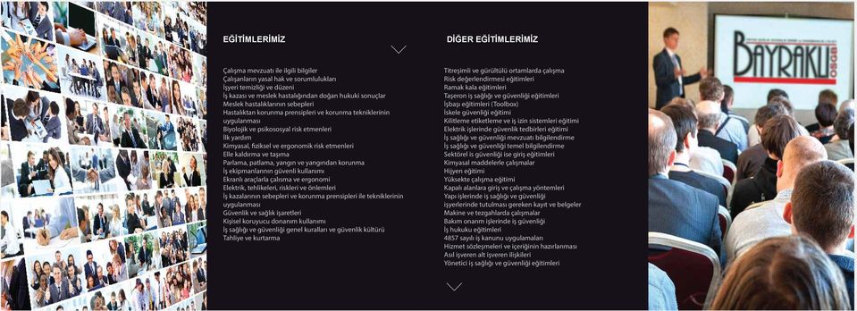 Elle kaldırma ve taşıma Parlama, patlama, yangın ve yangından korunma İş ekipmanlarının güvenli kullanımı Ekranlı araçlarla çalısma ve ergonomi Elektrik, tehlikeleri, riskleri ve önlemleri İş