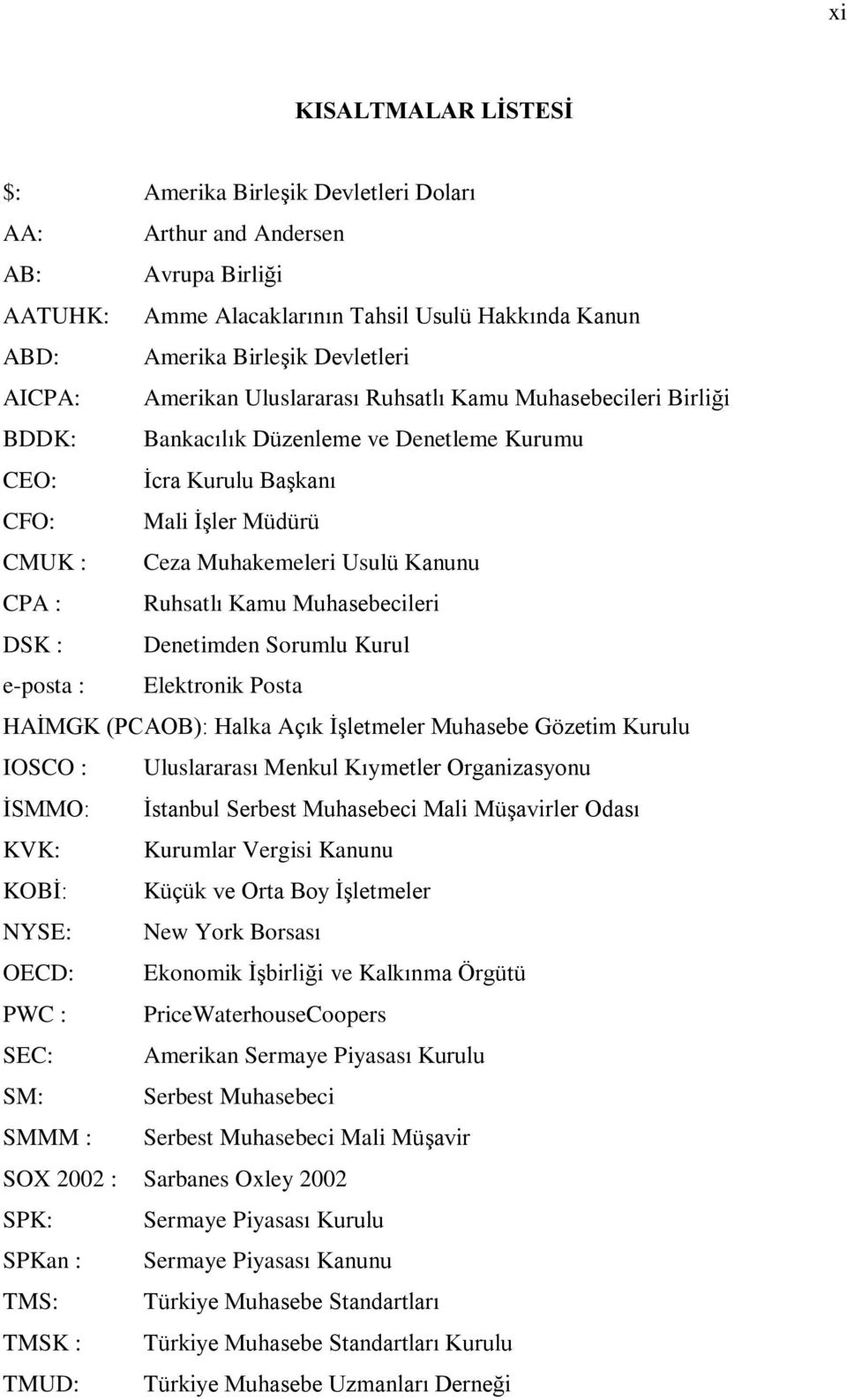 Ruhsatlý Kamu Muhasebecileri DSK : Denetimden Sorumlu Kurul e-posta : Elektronik Posta HAÝMGK (PCAOB): Halka Açýk Ýºletmeler Muhasebe Gözetim Kurulu IOSCO : Uluslararasý Menkul Kýymetler