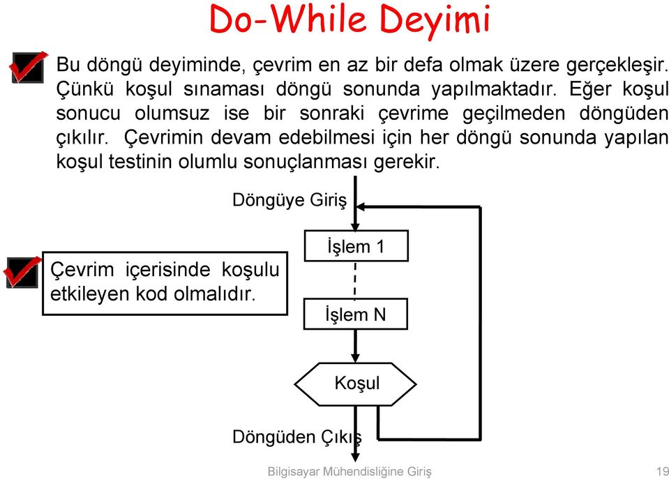 Eğer koşul sonucu olumsuz ise bir sonraki çevrime geçilmeden döngüden çıkılır.