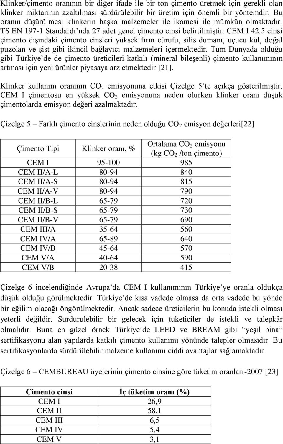 5 cinsi çimento dışındaki çimento cinsleri yüksek fırın cürufu, silis dumanı, uçucu kül, doğal puzolan ve şist gibi ikincil bağlayıcı malzemeleri içermektedir.