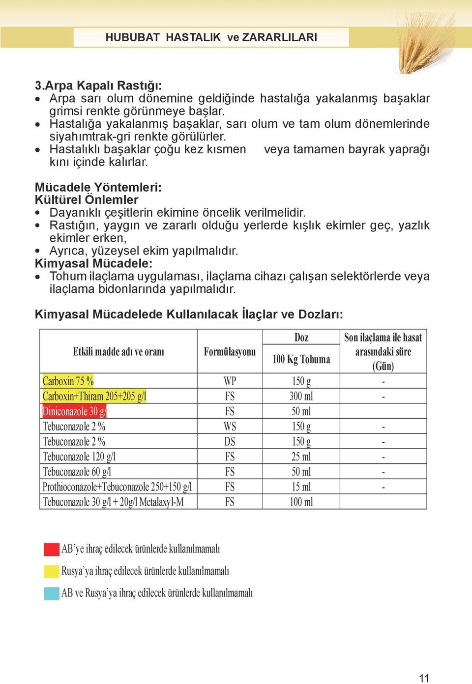 Mücadele Yöntemleri: Kültürel Önlemler Dayanıklı çeşitlerin ekimine öncelik verilmelidir.