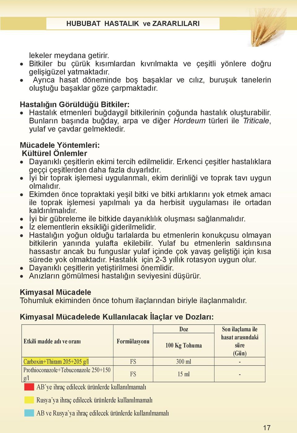 Hastalığın Görüldüğü Bitkiler: Hastalık etmenleri buğdaygil bitkilerinin çoğunda hastalık oluşturabilir.