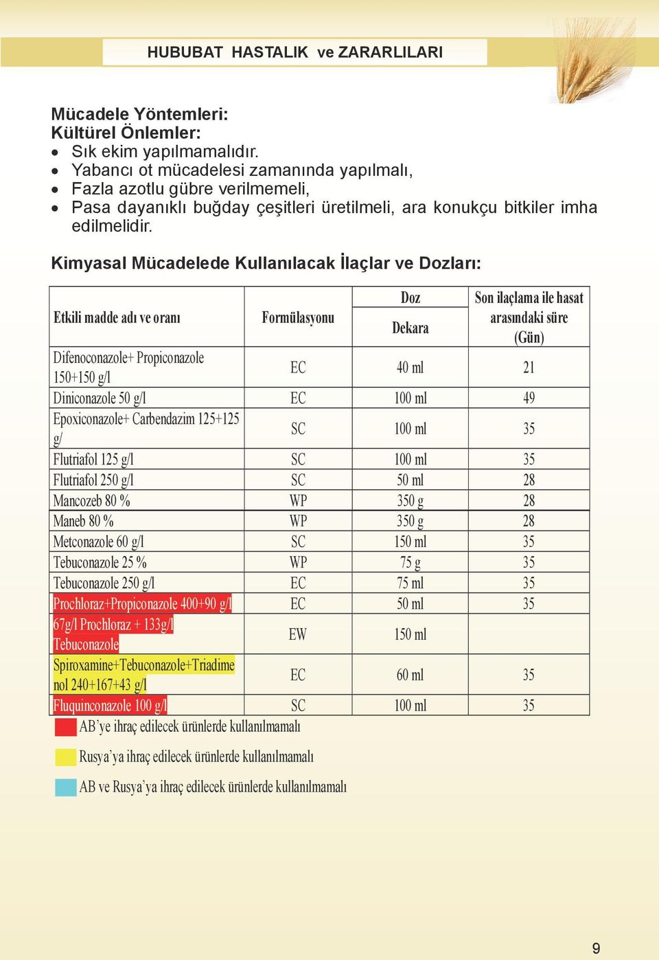 gübre verilmemeli, Yabancı Pasa dayan kl ot mücadelesi bu day çe itleri zamanında üretilmeli, ara yapılmalı, konukçu bitkiler imha edilmelidir.