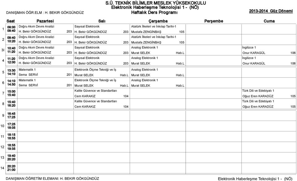 Tarihi- H. Bekir GÖKGÜNDÜZ 03 H. Bekir GÖKGÜNDÜZ 03 Mustafa ZENGİNBAŞ 0 Doğru Akım Devre Analizi Sayısal Elektronik Atatürk İlkeleri ve İnkılap Tarihi- H. Bekir GÖKGÜNDÜZ 03 H. Bekir GÖKGÜNDÜZ 03 Mustafa ZENGİNBAŞ 0 Doğru Akım Devre Analizi Sayısal Elektronik Analog Elektronik İngilizce H.