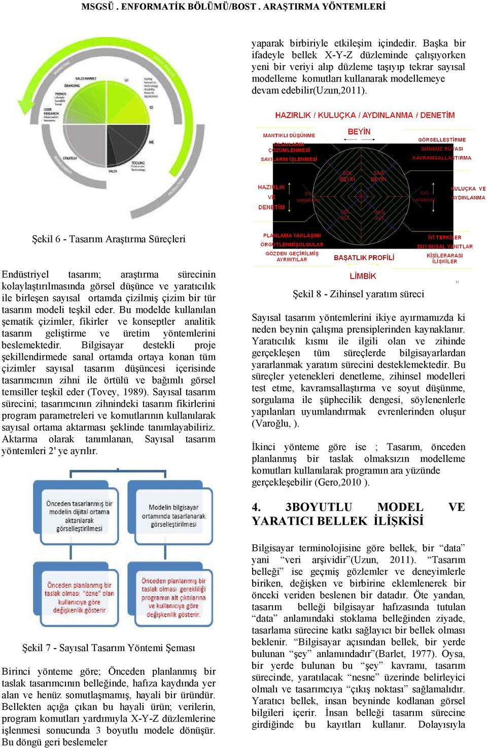 Şekil 6 - Tasarım Araştırma Süreçleri Endüstriyel tasarım; araştırma sürecinin kolaylaştırılmasında görsel düşünce ve yaratıcılık ile birleşen sayısal ortamda çizilmiş çizim bir tür tasarım modeli