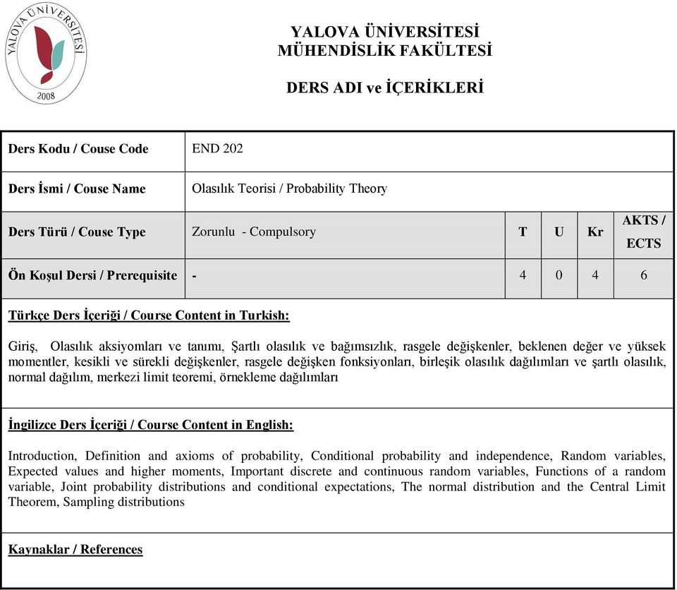 dağılımları ve şartlı olasılık, normal dağılım, merkezi limit teoremi, örnekleme dağılımları Introduction, Definition and axioms of probability, Conditional probability and independence, Random