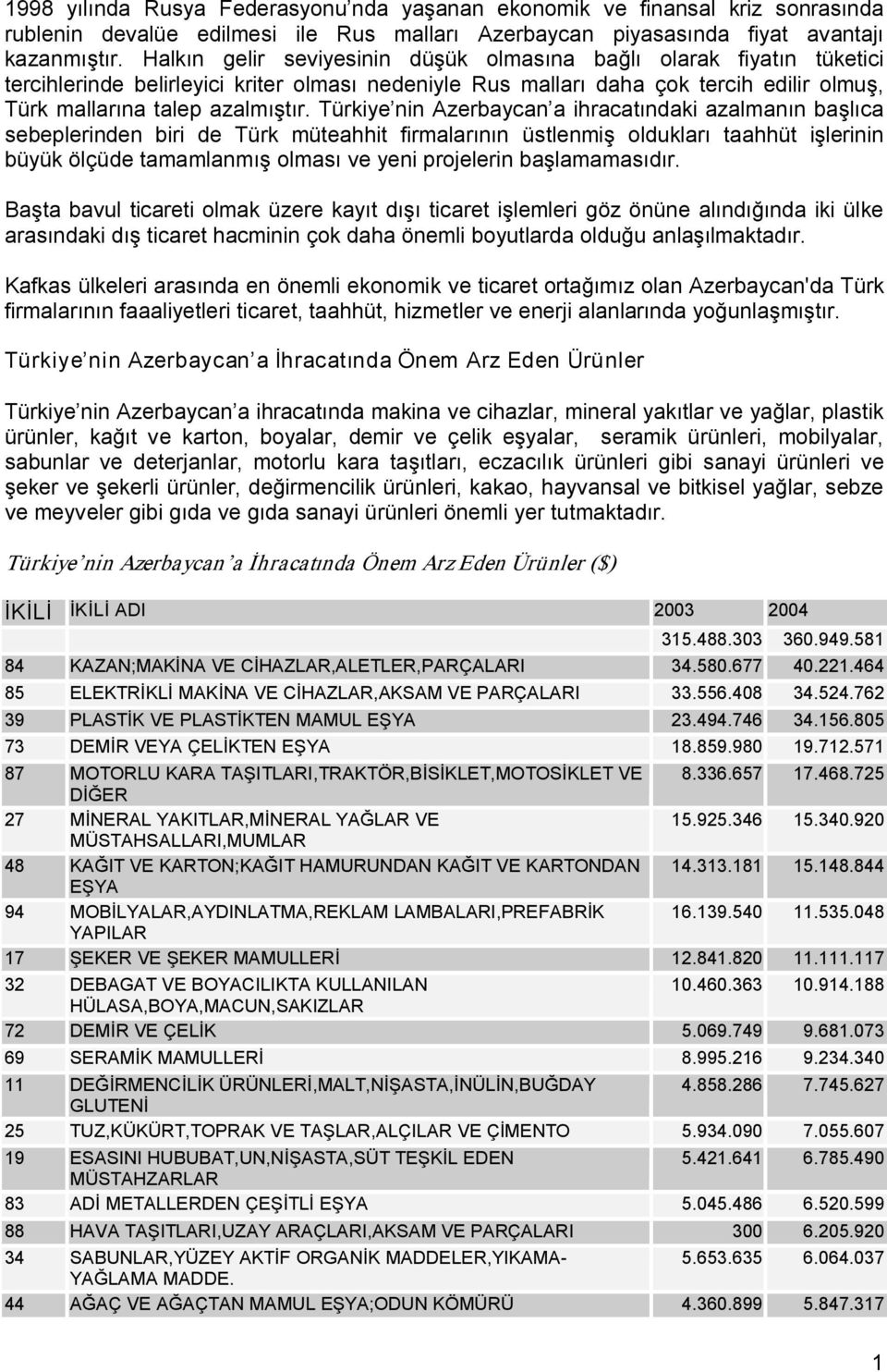 Türkiye nin Azerbaycan a ihracatındaki azalmanın başlıca sebeplerinden biri de Türk müteahhit firmalarının üstlenmiş oldukları taahhüt işlerinin büyük ölçüde tamamlanmış olması ve yeni projelerin