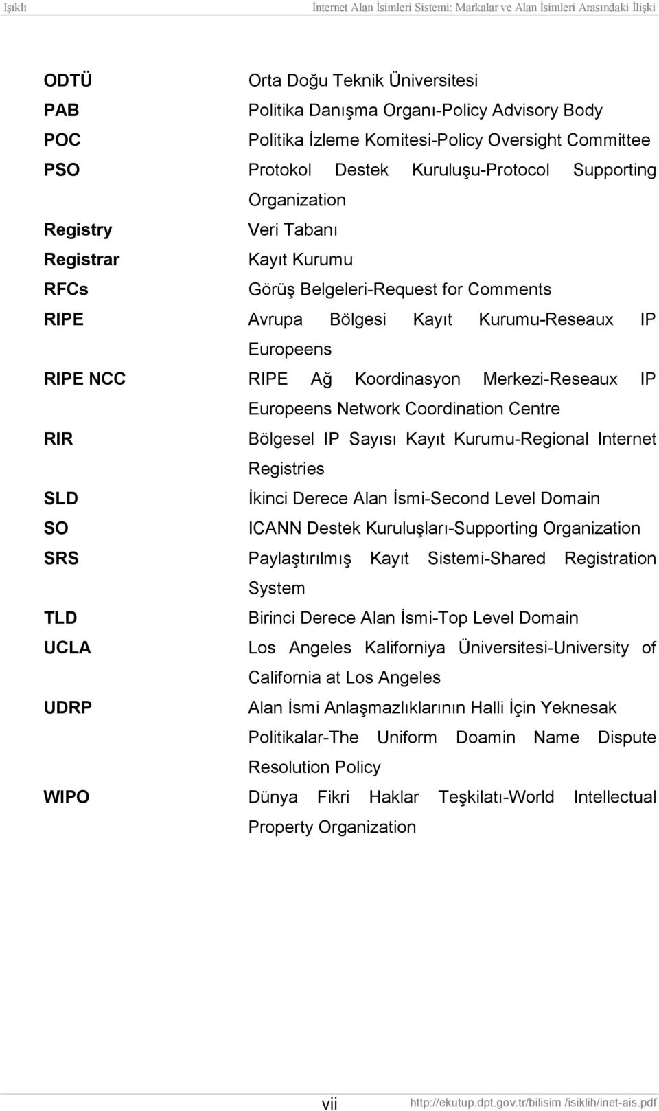 IP Europeens Network Coordination Centre RIR Bölgesel IP Sayõsõ Kayõt Kurumu-Regional Internet Registries SLD İkinci Derece Alan İsmi-Second Level Domain SO ICANN Destek Kuruluşlarõ-Supporting