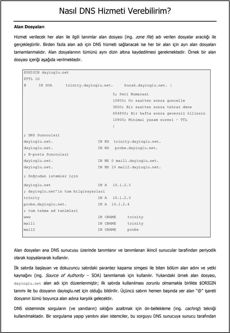 Örnek bir alan dosyası içeriği aşağıda verilmektedir. $ORIGIN dayioglu.net 