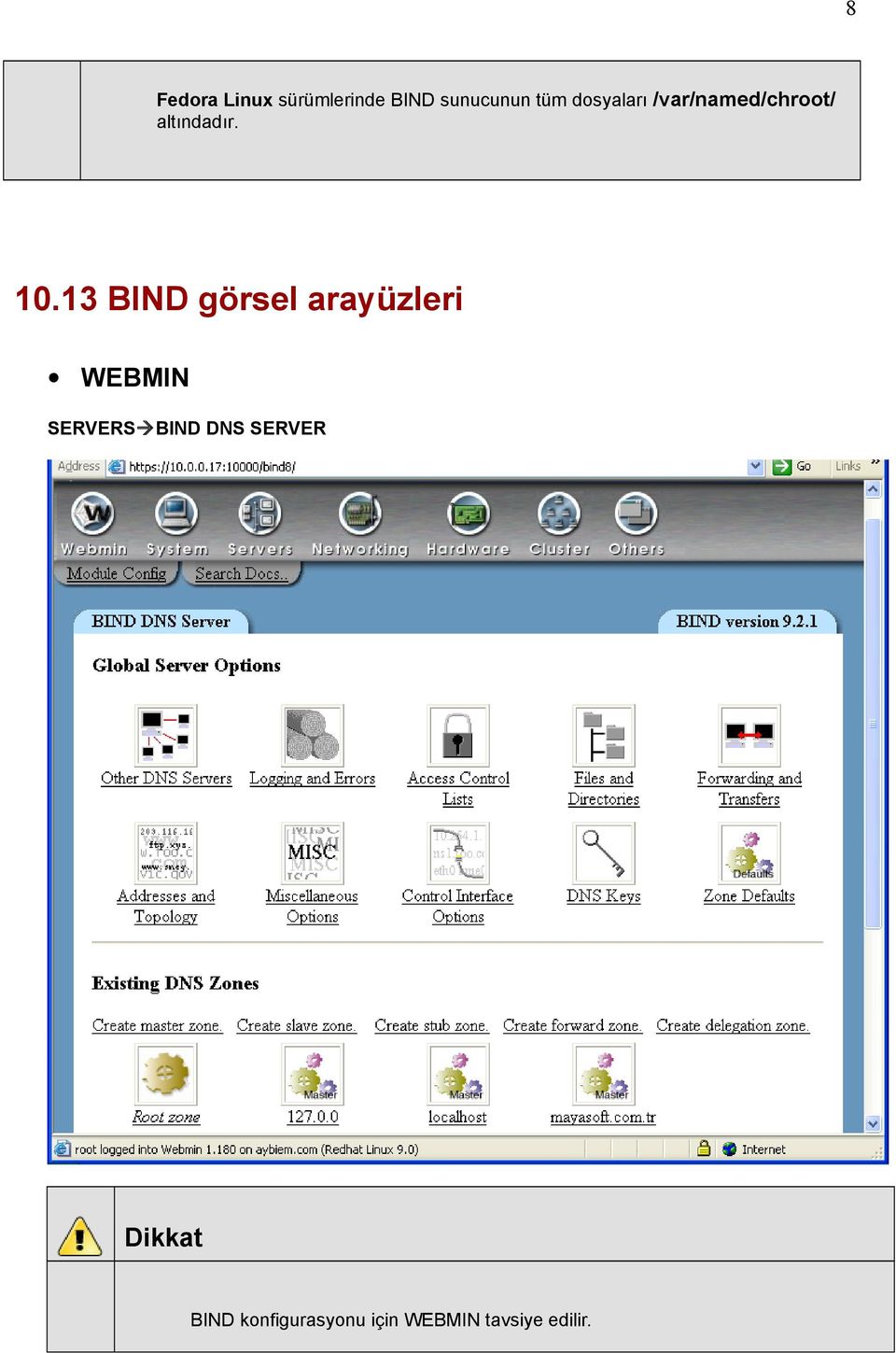 13 BIND görsel arayüzleri WEBMIN SERVERS BIND