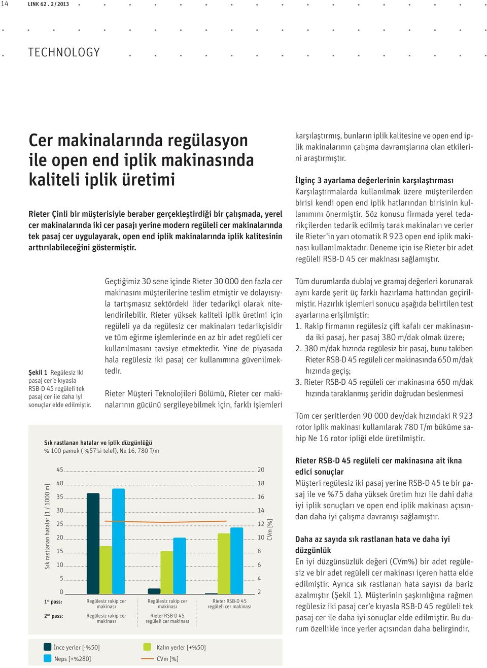 cer pasajı yerine modern regüleli cer makinalarında tek pasaj cer uygulayarak, open end iplik makinalarında iplik kalitesinin arttırılabileceğini göstermiştir.