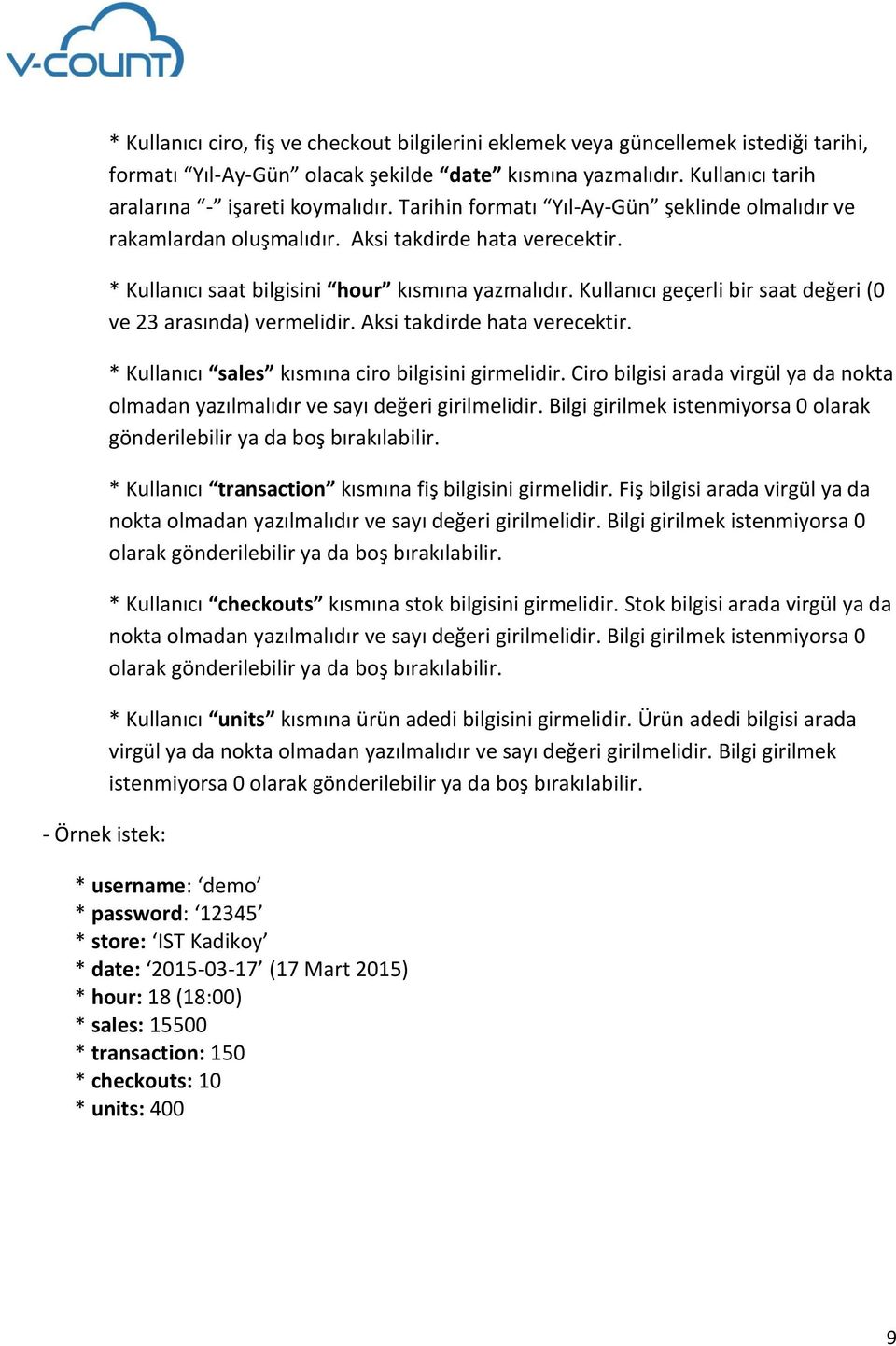 * Kullanıcı saat bilgisini hour kısmına yazmalıdır. Kullanıcı geçerli bir saat değeri (0 ve 23 arasında) vermelidir. Aksi takdirde hata verecektir. * Kullanıcı sales kısmına ciro bilgisini girmelidir.