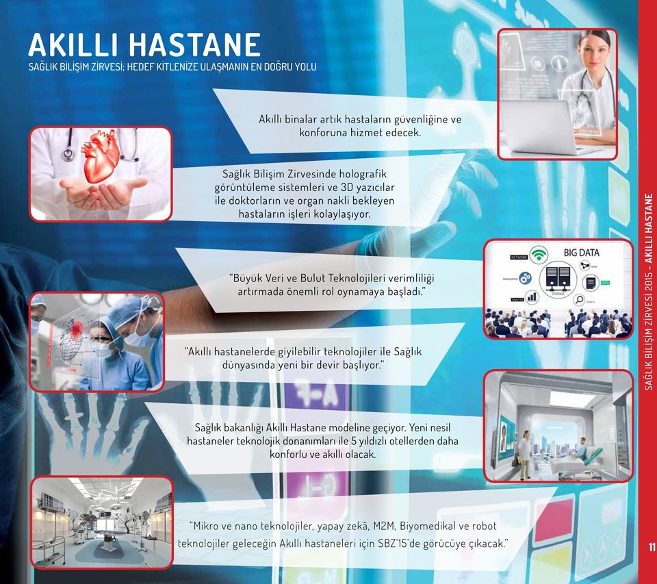 Büyük Veri ve Bulut Teknolojileri verimliliği artırmada önemli rol oynamaya başladı. Akıllı hastanelerde giyilebilir teknolojiler ile Sağlık dünyasında yeni bir devir başlıyor.