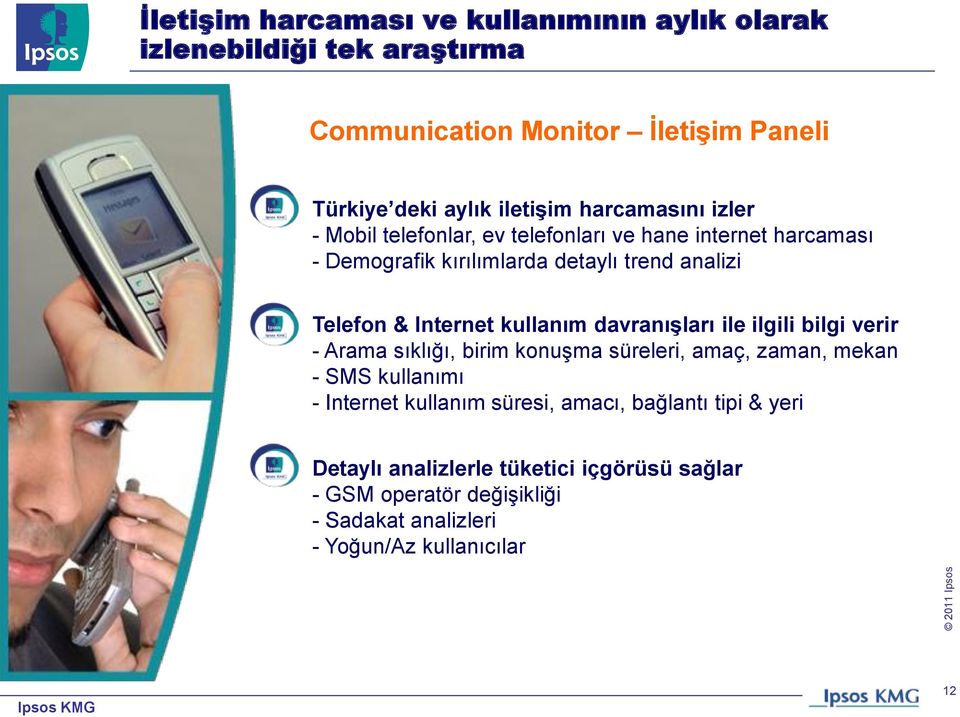 kullanım davranıģları ile ilgili bilgi verir - Arama sıklığı, birim konuşma süreleri, amaç, zaman, mekan - SMS kullanımı - Internet kullanım