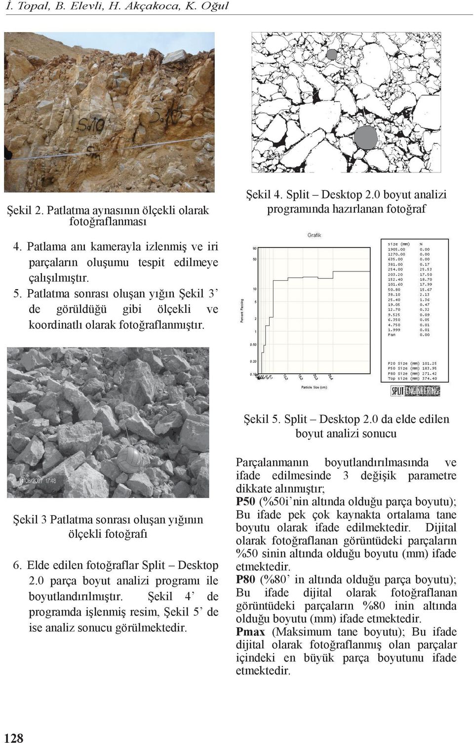 Şekil 5. Split Desktop 2.0 da elde edilen boyut analizi sonucu Şekil 3 Patlatma sonrası oluşan yığının ölçekli fotoğrafı 6. Elde edilen fotoğraflar Split Desktop 2.