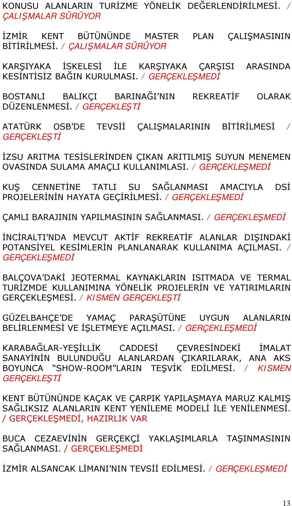 / GERÇEKLEŞTİ ATATÜRK OSB DE TEVSİİ ÇALIŞMALARININ BİTİRİLMESİ / GERÇEKLEŞTİ İZSU ARITMA TESİSLERİNDEN ÇIKAN ARITILMIŞ SUYUN MENEMEN OVASINDA SULAMA AMAÇLI KULLANIMLASI.