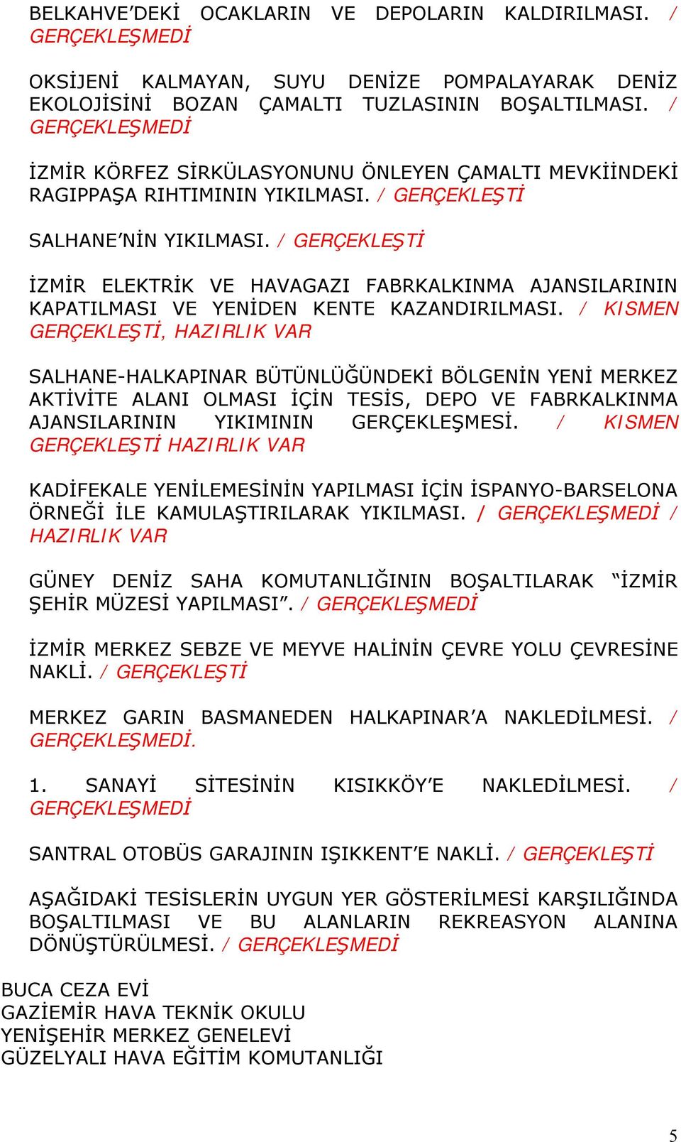 / GERÇEKLEŞTİ İZMİR ELEKTRİK VE HAVAGAZI FABRKALKINMA AJANSILARININ KAPATILMASI VE YENİDEN KENTE KAZANDIRILMASI.