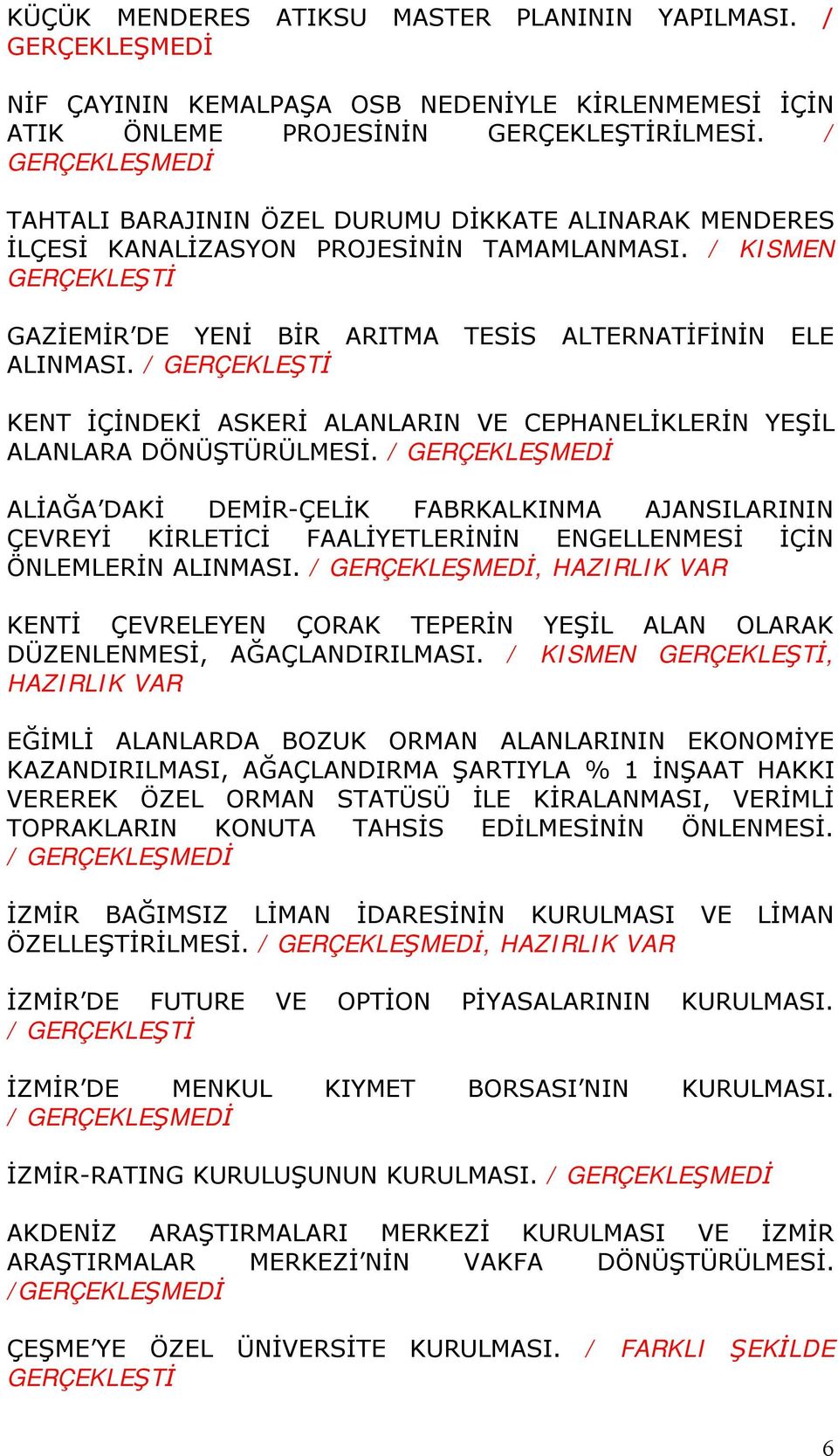 / GERÇEKLEŞTİ KENT İÇİNDEKİ ASKERİ ALANLARIN VE CEPHANELİKLERİN YEŞİL ALANLARA DÖNÜŞTÜRÜLMESİ.