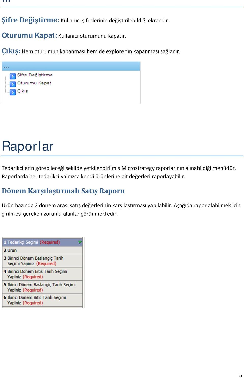 Raporlar Tedarikçilerin görebileceği şekilde yetkilendirilmiş Microstrategy raporlarının alınabildiği menüdür.