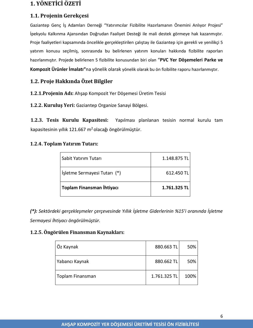 Proje faaliyetleri kapsamında öncelikle gerçekleştirilen çalıştay ile Gaziantep için gerekli ve yenilikçi 5 yatırım konusu seçilmiş, sonrasında bu belirlenen yatırım konuları hakkında fizibilite