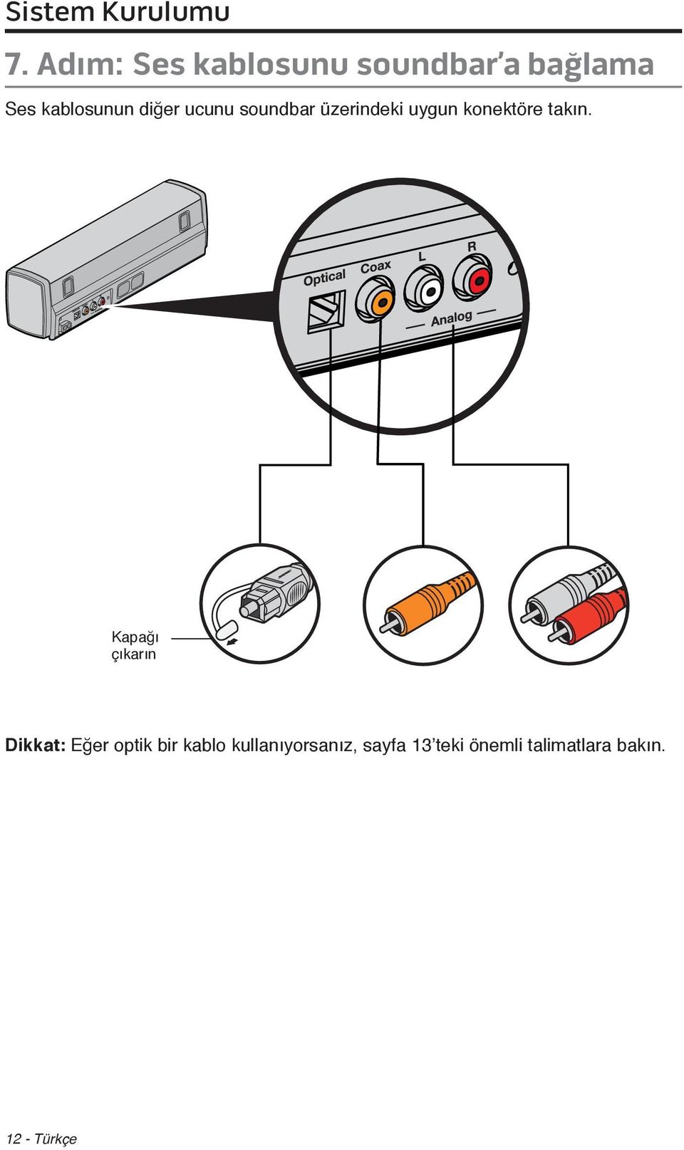 ucunu soundbar üzerindeki uygun konektöre takın.