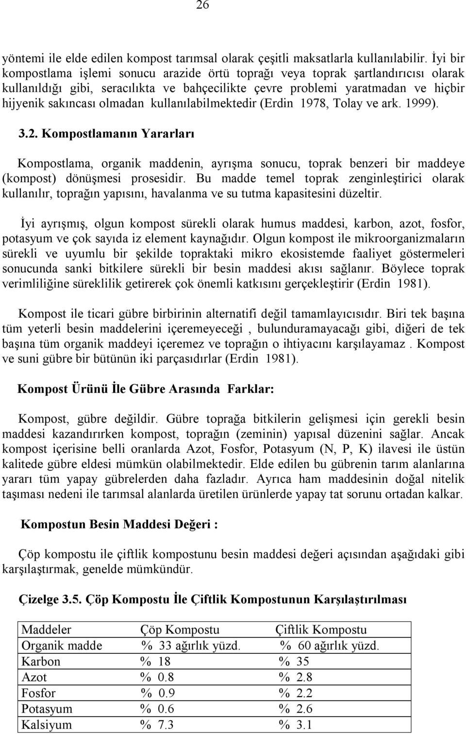 kullanılabilmektedir (Erdin 1978, Tolay ve ark. 1999). 3.2. Kompostlamanın Yararları Kompostlama, organik maddenin, ayrışma sonucu, toprak benzeri bir maddeye (kompost) dönüşmesi prosesidir.